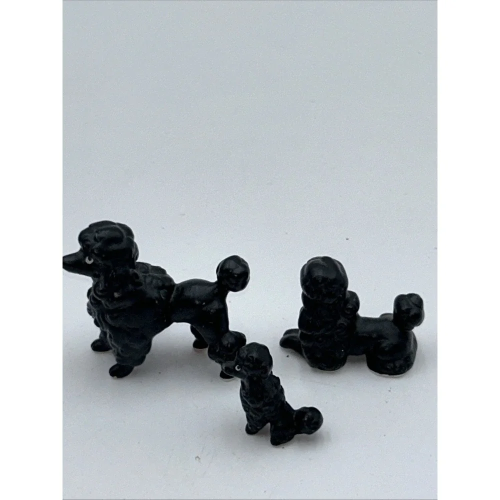 Vintage Miniature Poodle Figurine Set Of 3 Bone China Japan Mini Black  Dogs